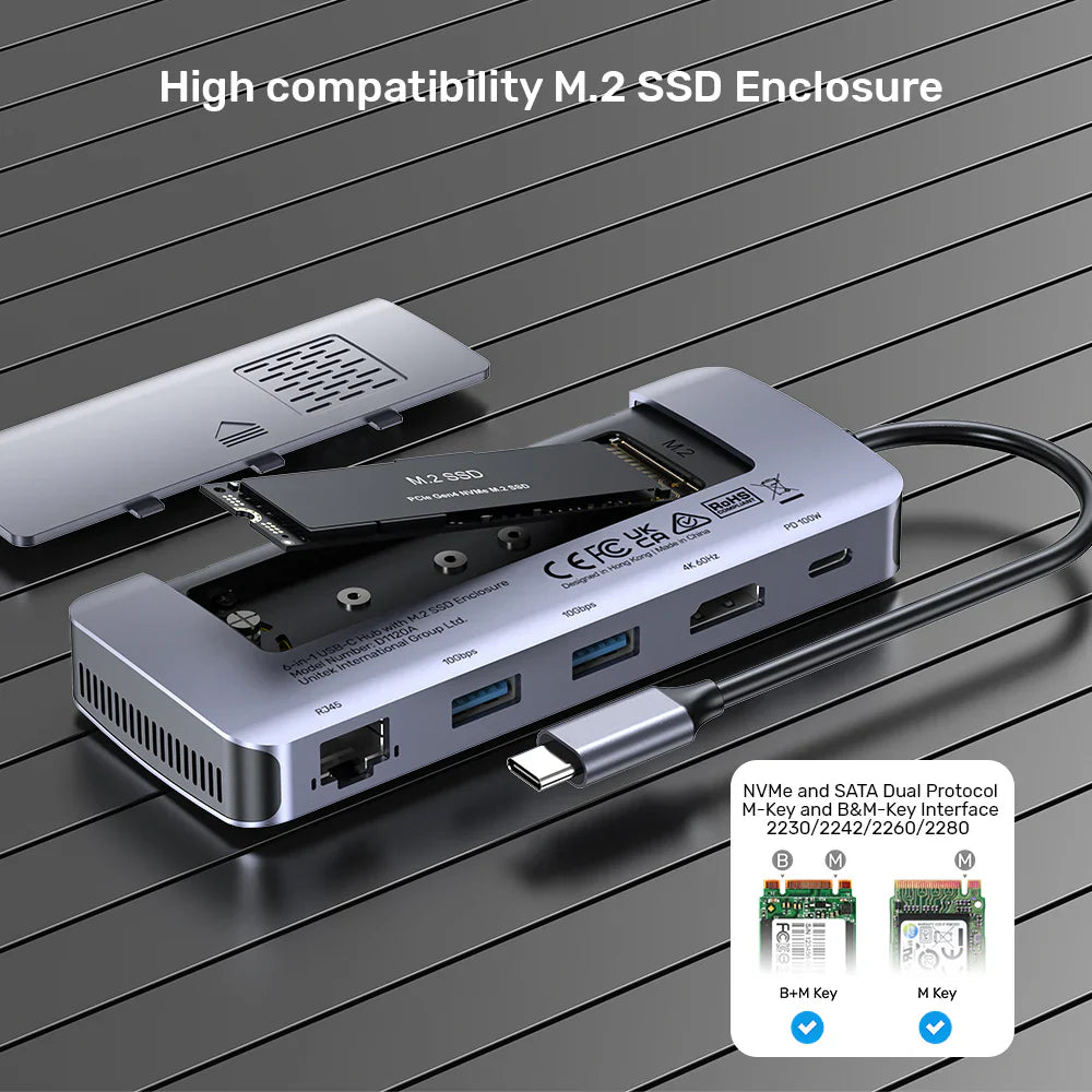 UNITEK D1120A01 6-in-1 USB-C Hub with M.2 SSD Enclosure