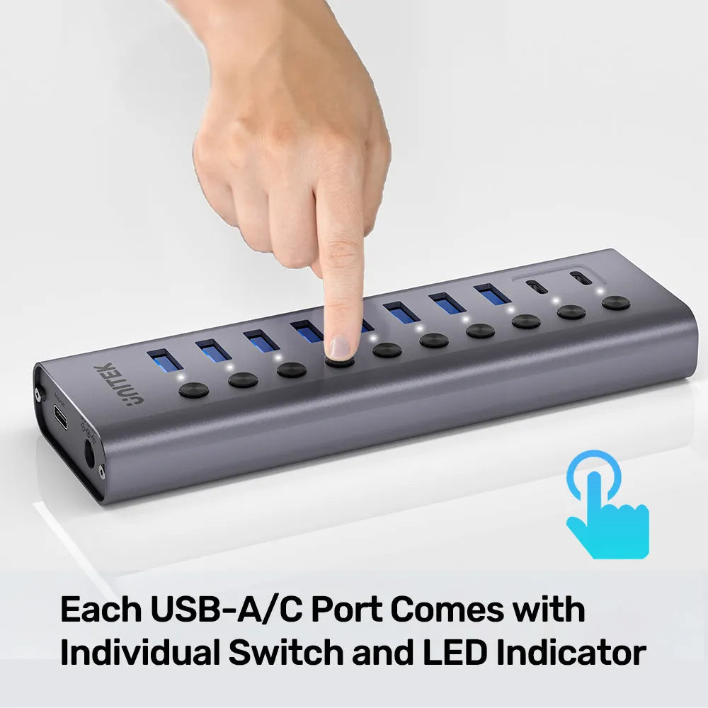 UNITEK H1315B 10-Port USB 5Gbps Hub with Individual Switches