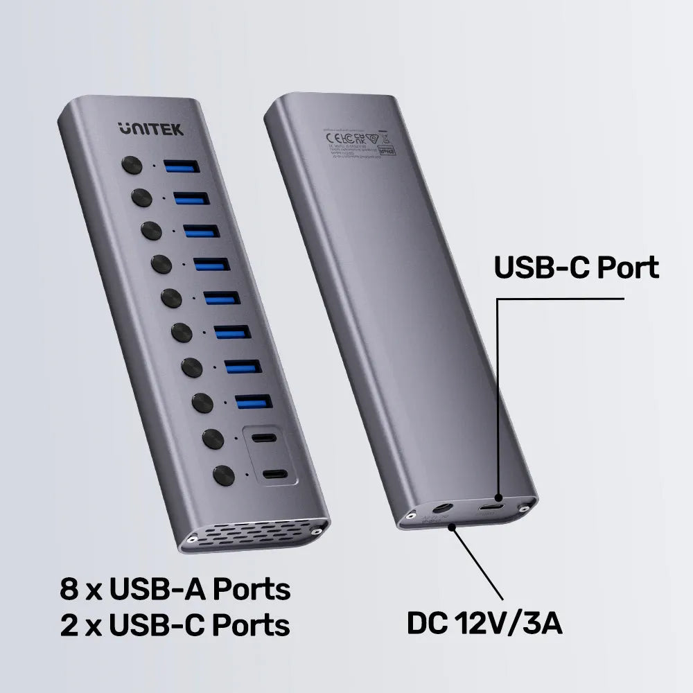 UNITEK H1315B 10-Port USB 5Gbps Hub with Individual Switches