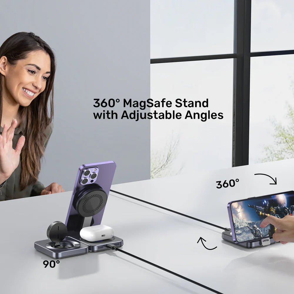 Unitek Qi2 Foldable 3-in-1 Wireless Charging Station