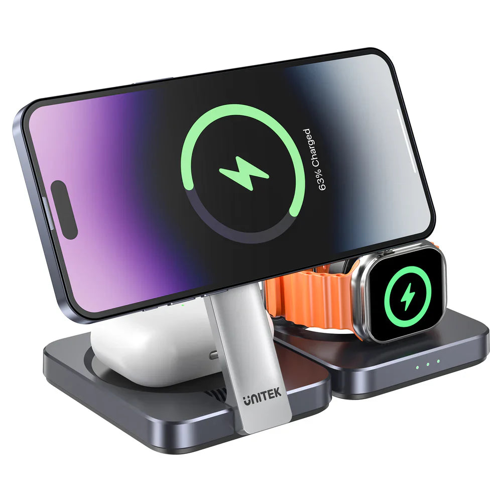 Unitek Qi2 Foldable 3-in-1 Wireless Charging Station