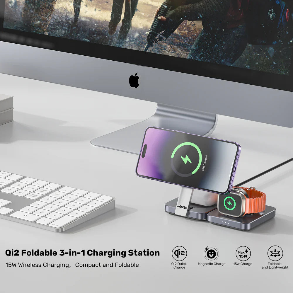 Unitek Qi2 Foldable 3-in-1 Wireless Charging Station