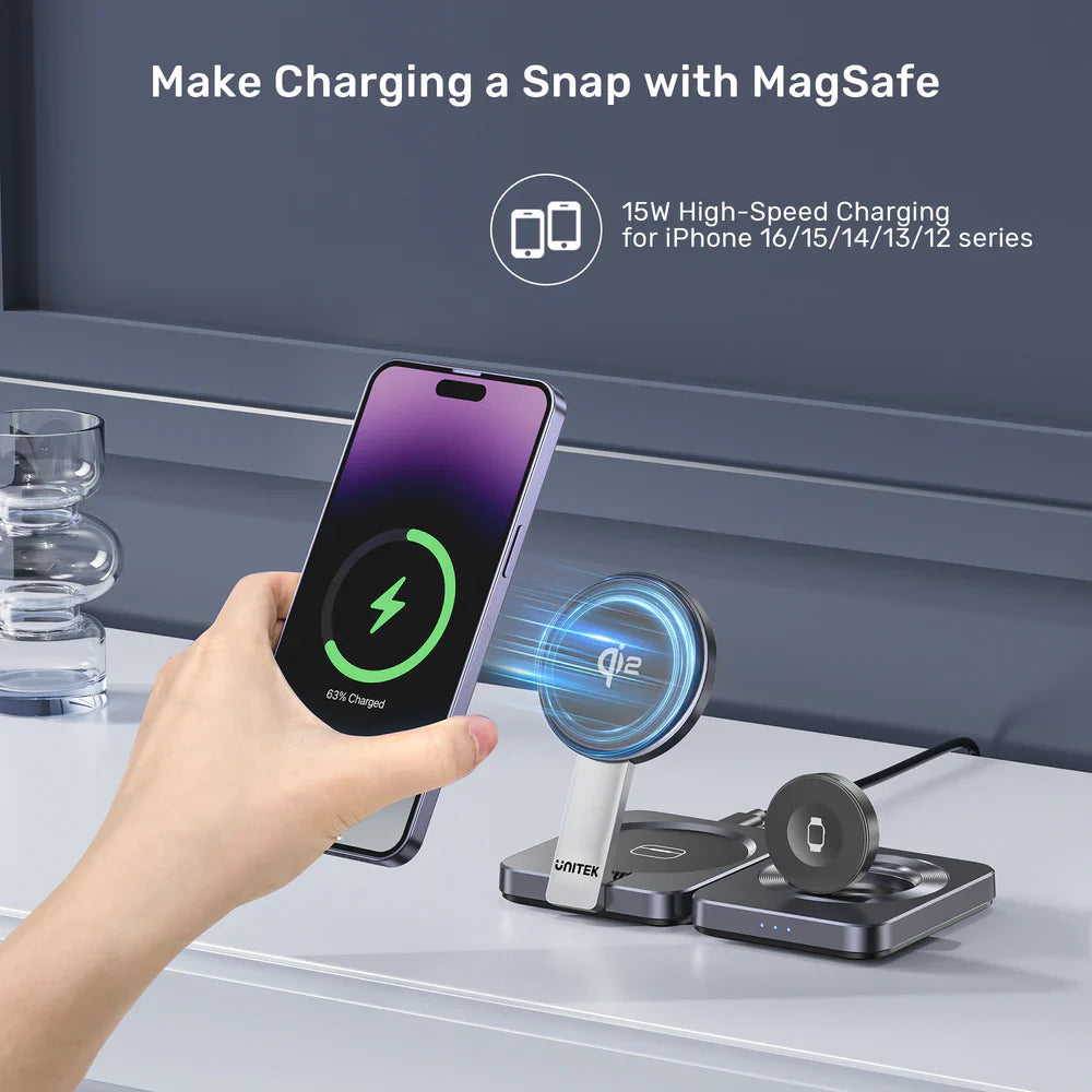 Unitek Qi2 Foldable 3-in-1 Wireless Charging Station