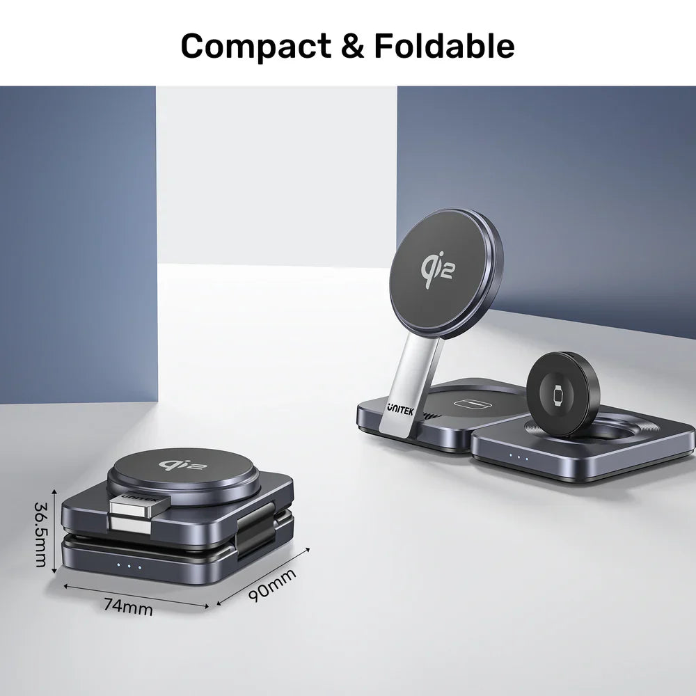 Unitek Qi2 Foldable 3-in-1 Wireless Charging Station