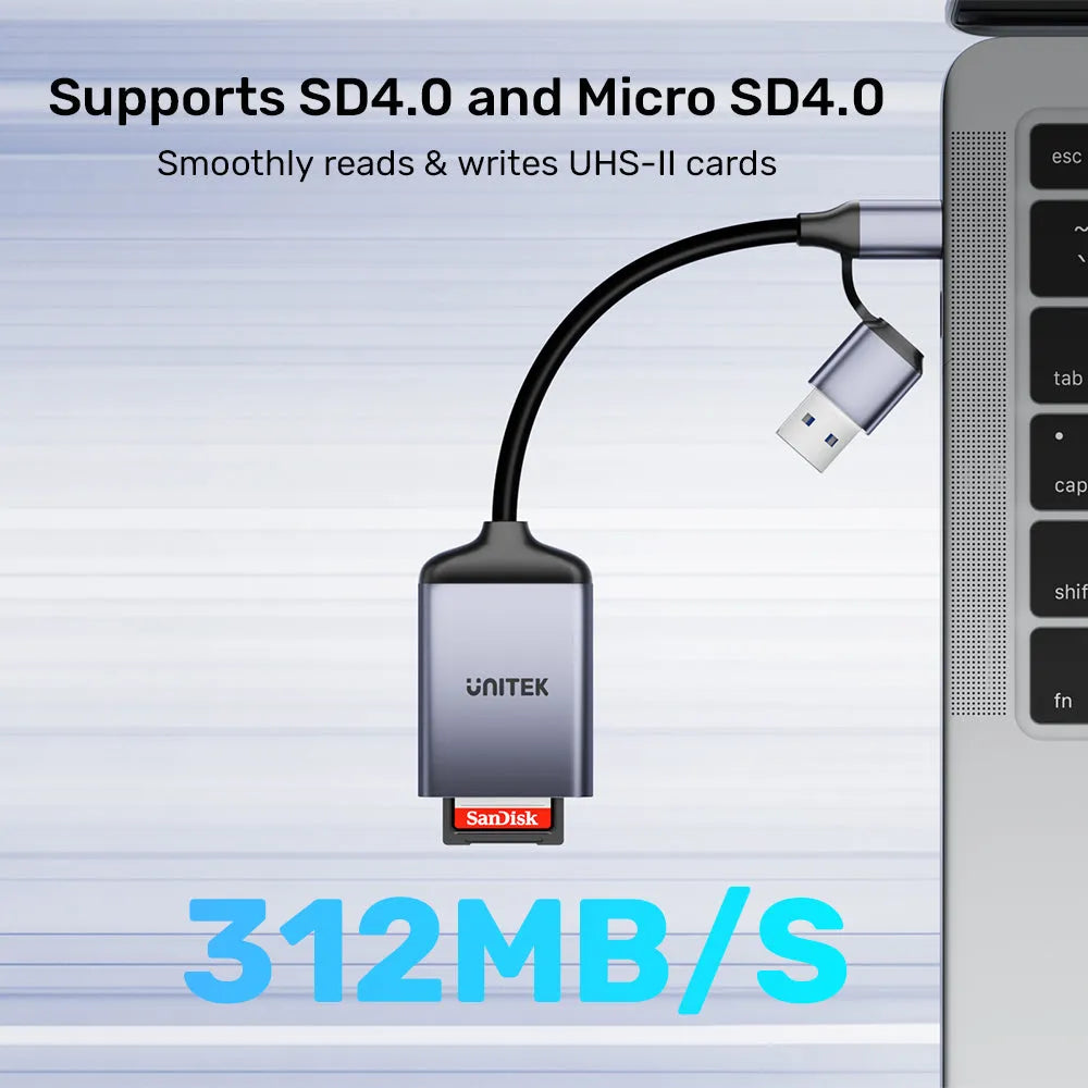 UNITEK R1018E01 2-in-1 USB-C/A SD4.0 Card Reader