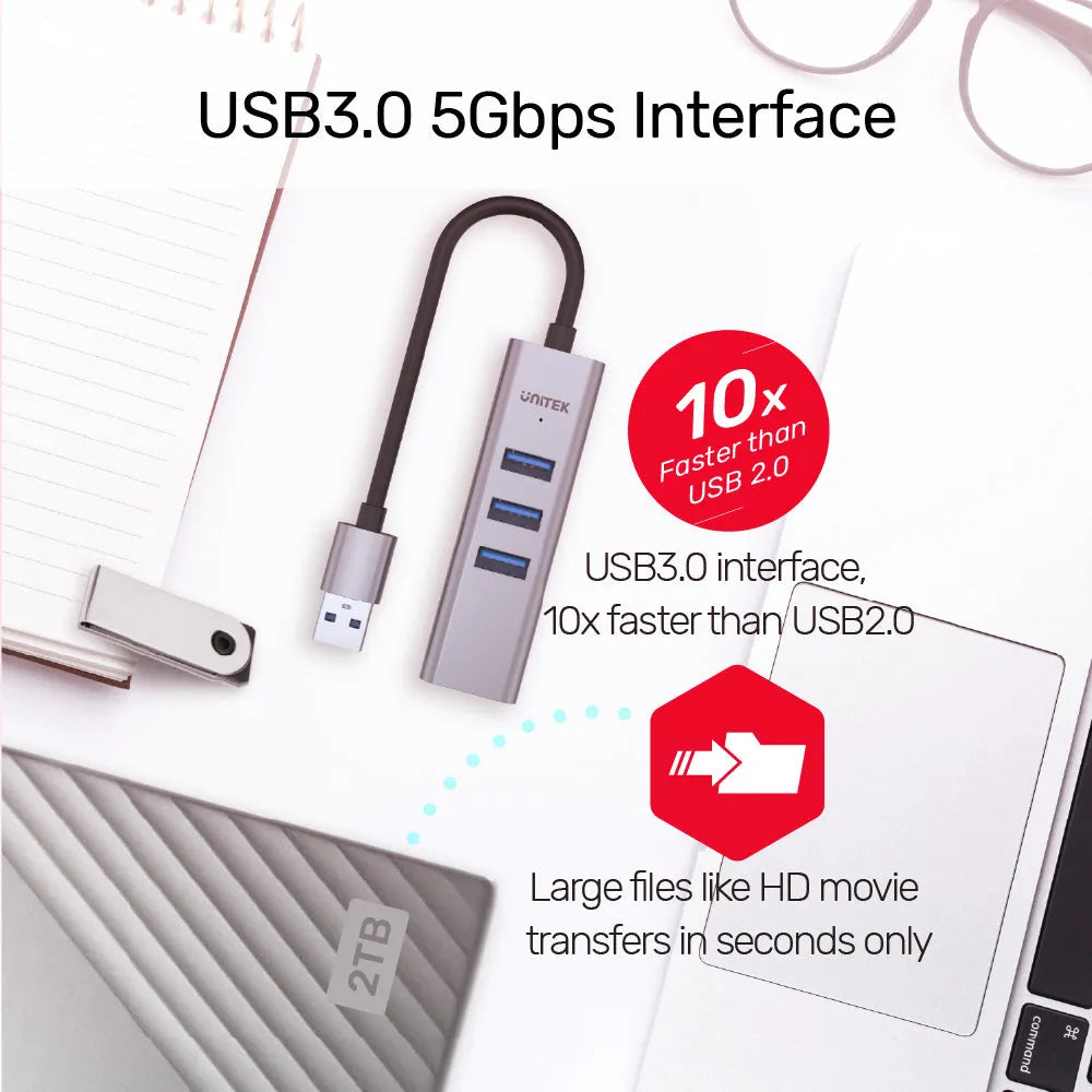 UNITEK Y-3088B uHUB Q4+ 4-in-1 Ethernet Hub