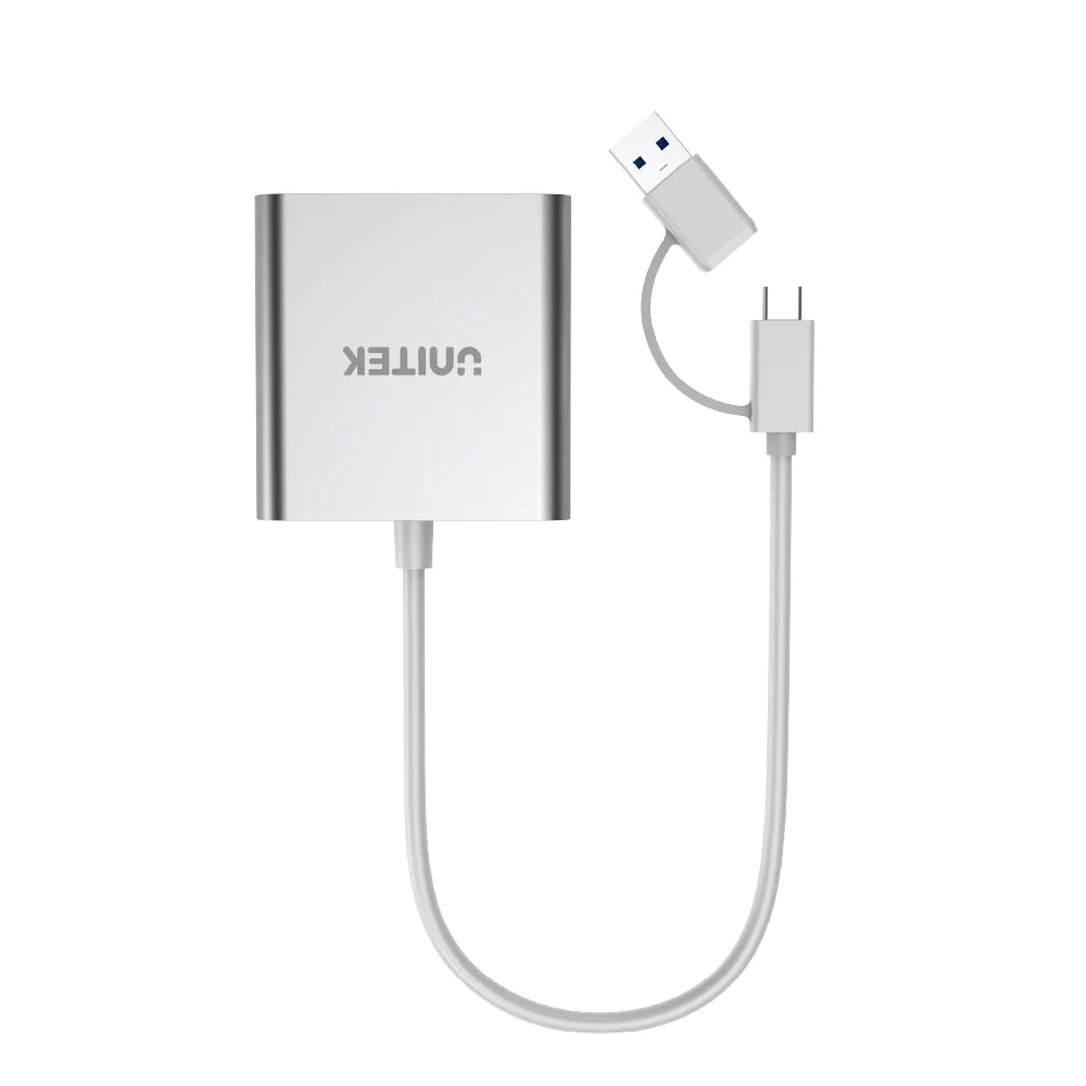 UNITEK Y-9313D 3-Port USB 3.0 Memory Card Reader with USB-C Adapter