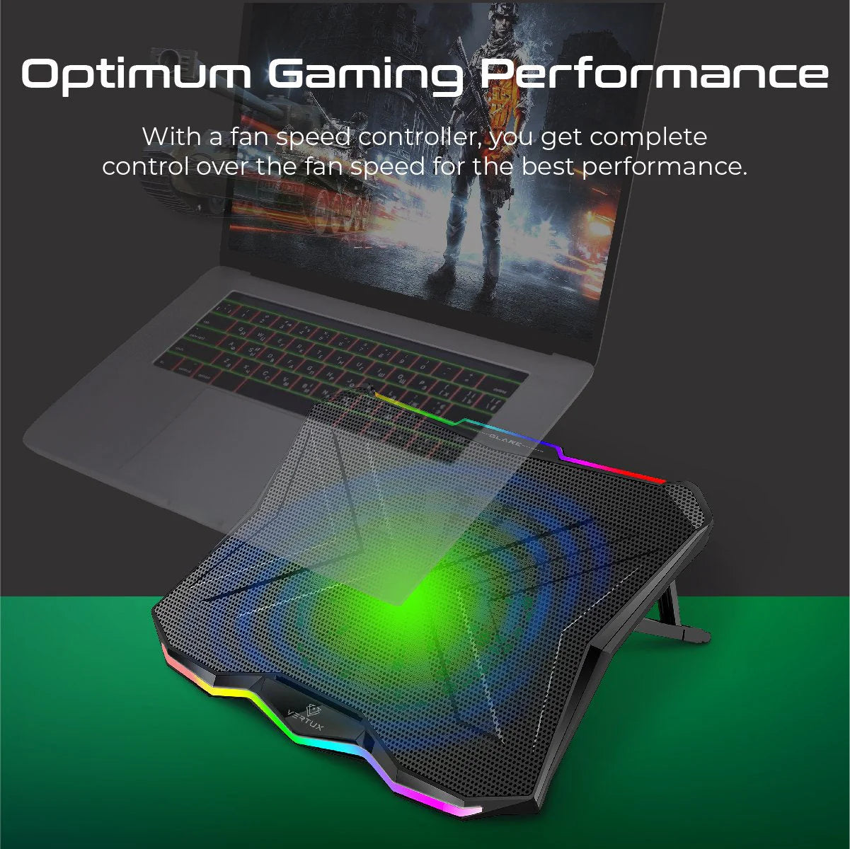 Vertux Glare Quiet Cooling Laptop Stand with Rainbow LED Lights